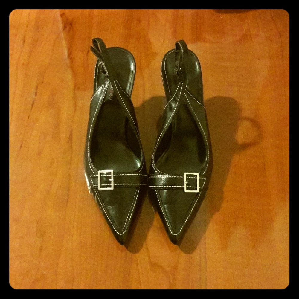 Black leather slingback shoes